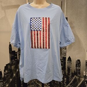 American Flag sequin short sleeve oversized blue tee Medium